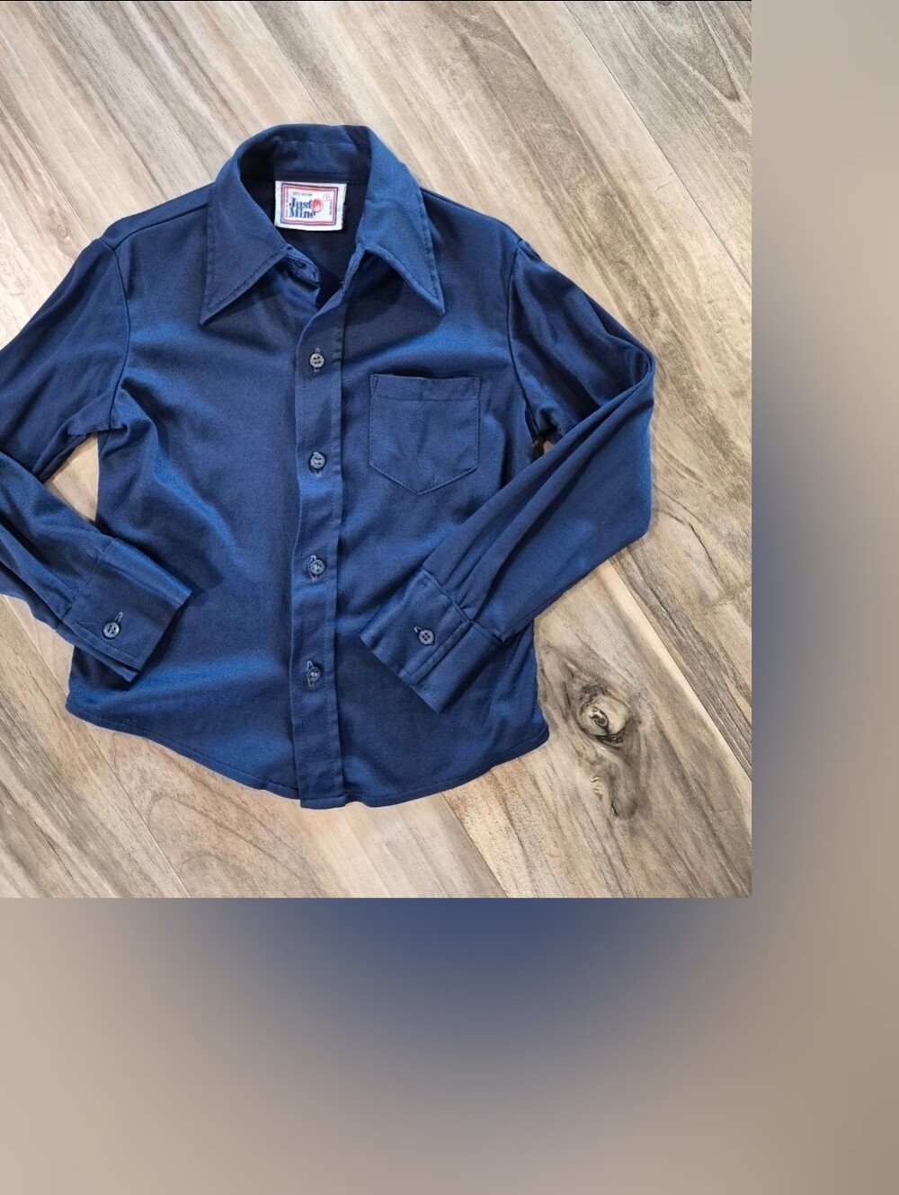 Boys 7 Vintage Blue Button Down Shirt Long Point Collar Long Sleeve Grandpacore